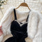 Beaded Velvet Dress&Furry Shawl 2Pcs