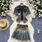 Shirt&Pleated Skirt Furry Denim 2Pcs