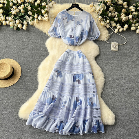 Top&Half-body Skirt Floral 2Pcs