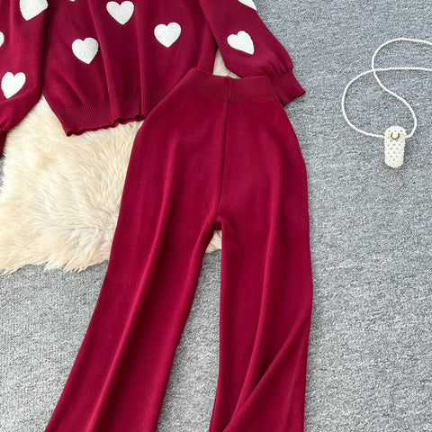 Embroidered Sweater & Trousers Knit 2Pcs