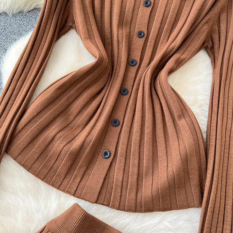 Waist-slimming Knitwear&Skirt Striped 2Pcs