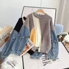 Denim Sleeve Patchwork Colorful Sweater