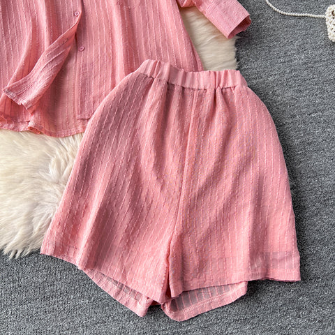 Loose Shirt&Wide-leg Shorts 2Pcs