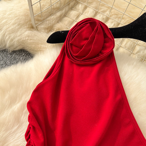 Slant Neckline Top & Flared Trousers 2Pcs