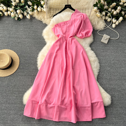 3D Floral One-shoulder Hollowed Dress