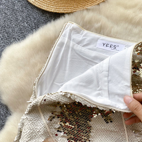 Glossy Sequined Patchwork Party Skirt