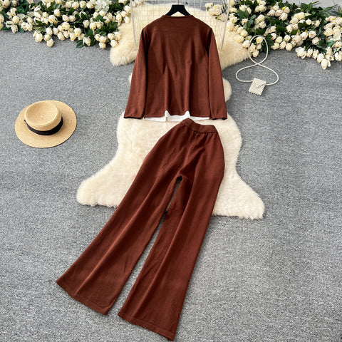 Faux Two-pieces Cardigan & Trousers 2Pcs