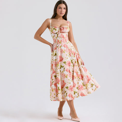 Backless Floral Printed Slip Dress