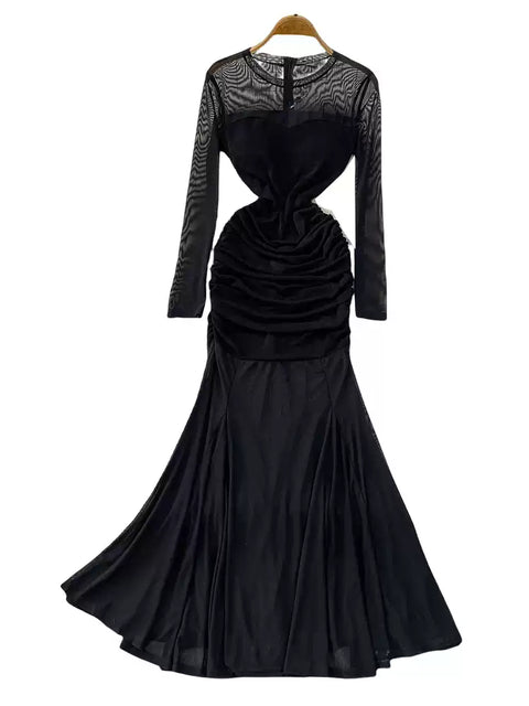 See-through Black Mesh Patchwork Dress