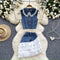 Vest&Skirt Lace Patchwork Denim 2Pcs