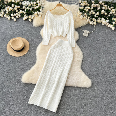Sweater&Skirt Twisted Knit 2Pcs