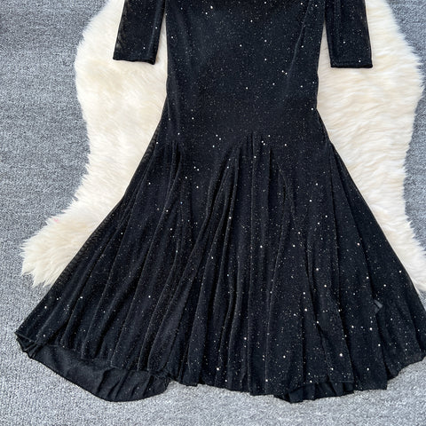 Delicate Sequined Black Fishtail Dress
