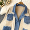 Thermal Denim Knitted Patchwork Jacket