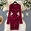 Metal Buttons Zipped Knitted Dress