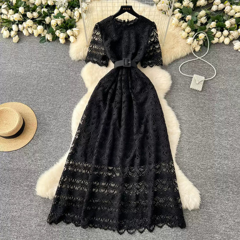 Delicate Hollowed Crochet Lace Dress