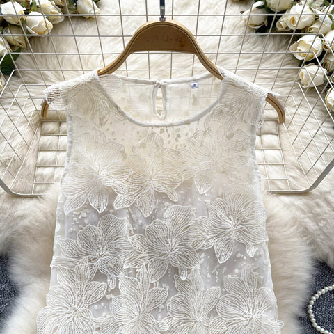 French Style 3d Floral Embroidered Top
