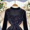 Sequined Mesh Patchwork Black Dress