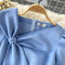 Knotted Bow Pleated Blue Dress