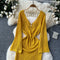 Deep V-neck Hollowed Knitted Dress