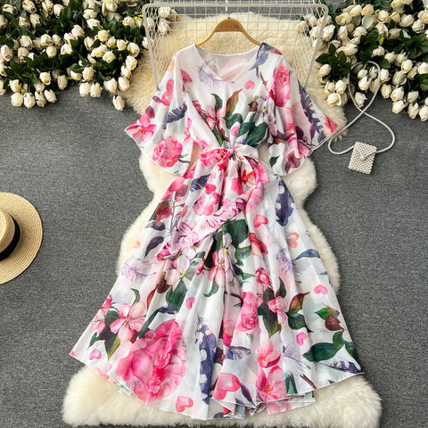 Floral Printed Loose-fit Chiffon Dress