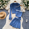 Low-cut Cardigan&Camisole&Pleated Skirt 3Pcs