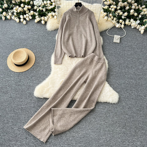 Zipped Knitwear&Trousers Knitted 2Pcs