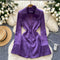 Suit Collar Satin Blazer with Choker