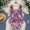 Elegant Floral Printed Hip-wrapping Dress