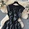 V-neck Sleeveless Hollowed PU Dress