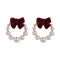 Burgundy Bow Pearl Earrings