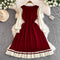 Bow Embroidered Pleated Knitted Dress