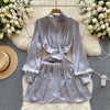 High-end Pleated Satin Shirt Dress