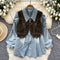 Denim Shirt & Vest Korean Style 2Pcs