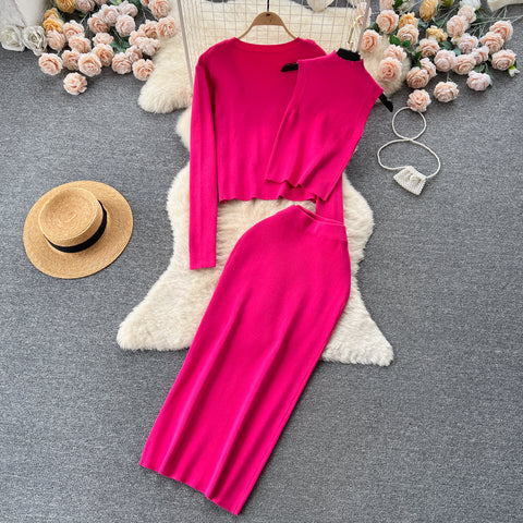 Cardigan&Vest&Hip-wrapping Skirt 3Pcs