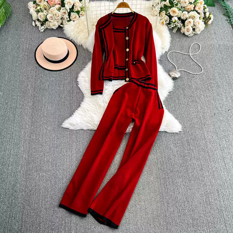 Cardigan&Vest&Trousers Knitted 3Pcs