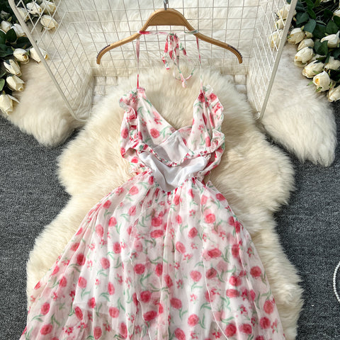 Irregular Design Fairy Floral Halter Dress