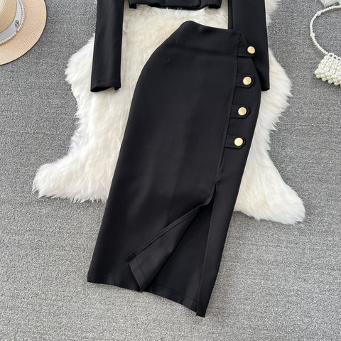 Short Blazer&Half-body Skirt Black 2Pcs