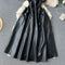 V-neck Sleeveless Hollowed PU Dress