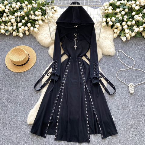 Niche Short Hoodie&Slip Dress 2Pcs