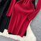 Red Knitted Dress&Lace-up Cardigan 2Pcs