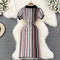 Polo Collar Colorful Stripe Knitted Dress