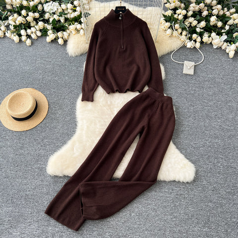 Zipped Knitwear&Trousers Knitted 2Pcs