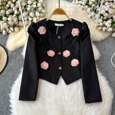 3D Rose Blazer&Pleated Skirt 2Pcs