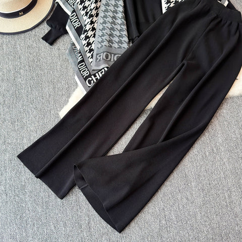 Sweater&Plaid Cardigan&Trousers Knitted 3Pcs