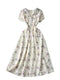 Vintage Lapel Short-sleeve Floral Dress