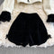 Doll Collar Cardigan&Shorts Suede 2Pcs