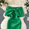 Off-shoulder Knotted Bow Green Dress