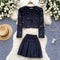 Embroidered Cardigan&Pleated Skirt 2Pcs