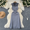 Niche Lapeled Zipped Knitted Dress