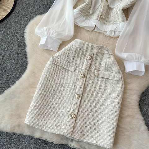 Bow Cardigan&Skirt Patchwork 2Pcs